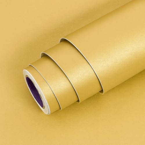 Image of Golden Solid Matt Peel and Stick Wallpaper Contact Paper Wallpaper Modern Self Adhesive Wallpaper Decorative Removable 16 x 72 Inch