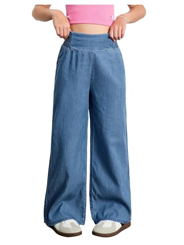 GORGLITTER Girl's Wide Leg Jeans Smocked High Waist Loose Denim Pants