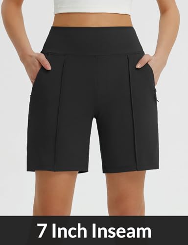 baleaf Women's 7 Inch Bermuda Long Shorts with Zipper Pockets High Waisted Athletic Shorts Walking Dressy Casual Loose2