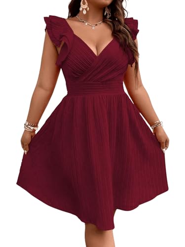 Image of Floerns Women's Plus Size Wrap Front Sweetheart Neck Ruffle Cap Sleeve A Line Dress