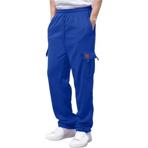 Sweat Pants for Mens, Plus Size Drawstring Elastic Waist Joggers with Pockets, Open Bottom Athletic Cargo Sweatpants