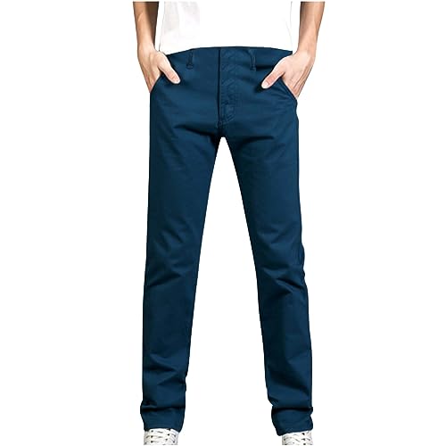 Men's Regular Fit Flat-Front Pants Lightweight Straight Leg Twill Pant Workwear Causal Work Trousers with Pockets