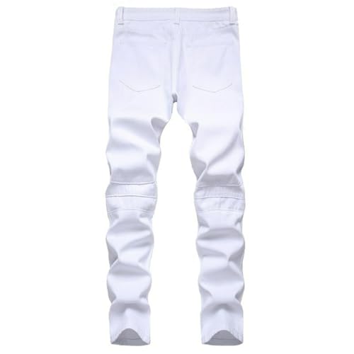 Jeans Pants Trousers Denim Trendy Street Tight Personalized Wrinkle White Retro Casual Commuter Straight Leg Small for Men(White,31)4
