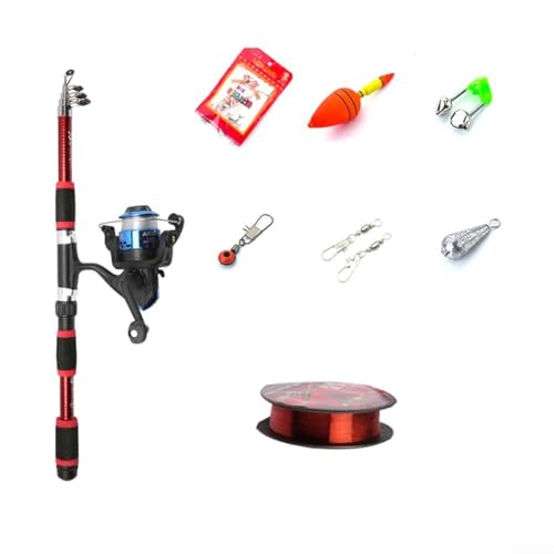 Kit de caña de pescar ligera de 1 82 m con carrete y accesorios esenciales para pescadores (traje rojo de 2,1 m)