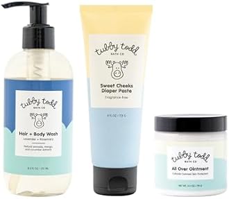 TUBBY TODD Baby Bundle Newborn Skin Care Set - Hypoallergenic Hair + Body Wash, All Over Ointment with Colloidal Oatmeal, Sweet Cheeks Diaper Paste - Lavender Rosemary, Standard Size