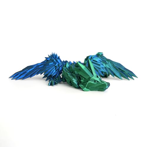 Image of 3D Printed Dragon - 18 inch Flying Flexible Dragon with Wings, Articulated Winged Crystal Fidget Toy, Home Decor, Birthday Gift, Desk Pet(Green Mix Blue) | Articulated Winged Crystal Fidget Toy, Home Decor, Birthday Gift, Desk Pet(Green Mix Blue)