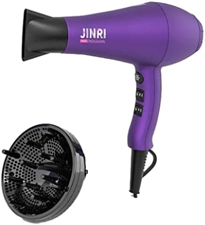 Jinri 1875W Professional Lightweight Salon Hair Dryer, Negative Ions Far Infrared Powerful Hair Blow Dryer with Concentrator, Diffuser, 2 Speed and 3 Heat Settings