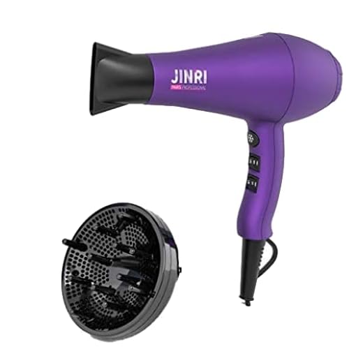 Jinri 1875W Professional Lightweight Salon Hair Dryer, Negative Ions Far Infrared Powerful Hair Blow Dryer with Concentrator, Diffuser, 2 Speed and 3 Heat Settings