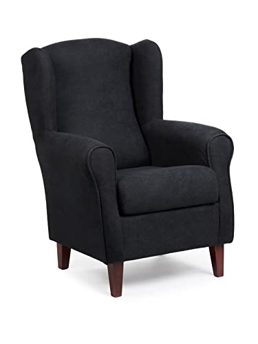 SILLONEA - Sillón Orejero pequeño, con Tela Antimanchas, de reducido tamaño para salón o dormitorio (Tamaño:100*74*77cm) Tapizado en NEGRO. Butaca ideal para ver la tv, leer o lactancia.