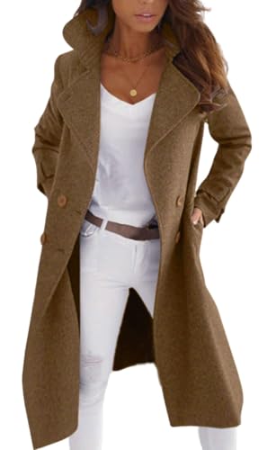 Image of CHARTOU Women Elegant Double Breast Wool Blend Pea Coat Winter Long Coats Jacket Overcoat (Small, Khaki)