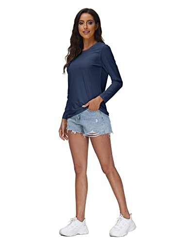 Magcomsen Sun Shirt For Women Long Sleeve Crew Neck T Shirts Rash Guard Active Tops Summer Uv Protection Cooling Shirts Navy Blue,S #TOP6