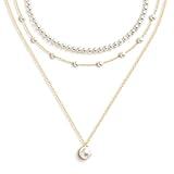 AOSWUD 3 piezas de collar de perlas de oro para mujer, apilable de oro de 14 quilates, gargantilla delicada, diseño de regalos en capas, joyería moderna para mujeres