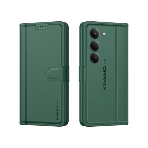 Image of KIVANO LUXE Compatible for Redmi 15 5G Luxury Handmade Leather Magnetic Flip Folio Case | Card Holder & Kickstand | Slim Protective Cover | Unisex - Green
