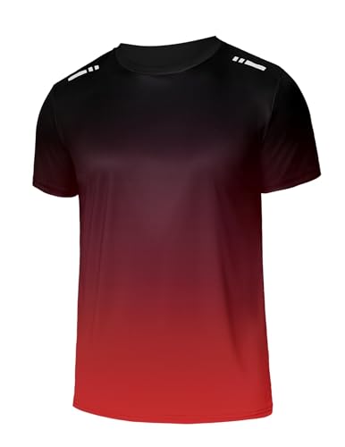 PINSPARK Sport Tshirts Herren Gym Shirt Funktionsshirt Kurzarm Sportshirt Schnelltrocknend Trainingsshirt Atmungsaktiv Laufshirt Farbverlauf Fitness Running Tops Rot S