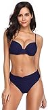 SHEKINI Damen Bikini Set Sexy Rückenfrei Verstellbarer Bügel Bikinioberteil Zweiteiliger Badeanzug Ruched Triangel Bikinihose Bademode (Small, Dunkelblau)