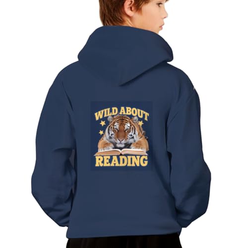 Retro Wild About Reading Tiger Hoodies for Teen Girls Boys Lightweight Kangaroo Pocket Sweatshirt2