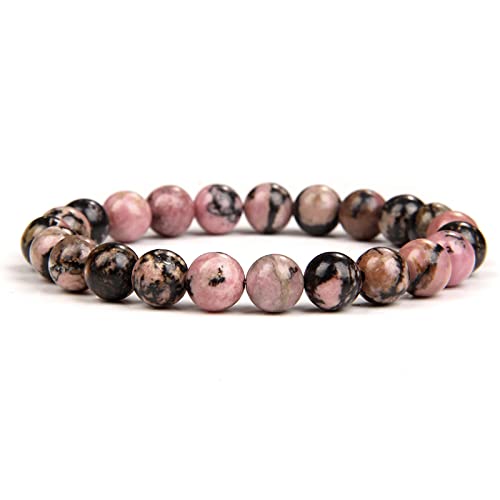 Pulsera de Rodonita Natural pulida a mano con cuentas selectas unisex de 8mm
