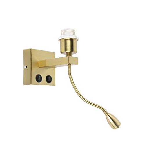 Qazqa Aplique moderno dorado brazo flexible - BRESCIA COMBI Acero Cuadrada Incluye LED Max. 1 x 1 Watt