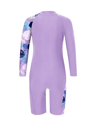 Girls One Piece Rash Guard Swimsuit Long Sleeve Swimsuits with Zipper Patchwork Beach Bathing Suit for Kids 4-13 Years4