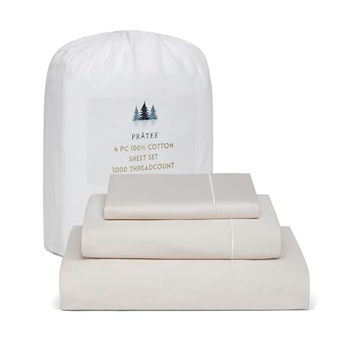 Image of Full Size Sheets, 1000 Thread Count 100% Cotton 4-Piece Bed Sheet Set, 16-Inch Deep Pocket, Soft Breathable Cooling Sateen Hotel Bedding, Ivory