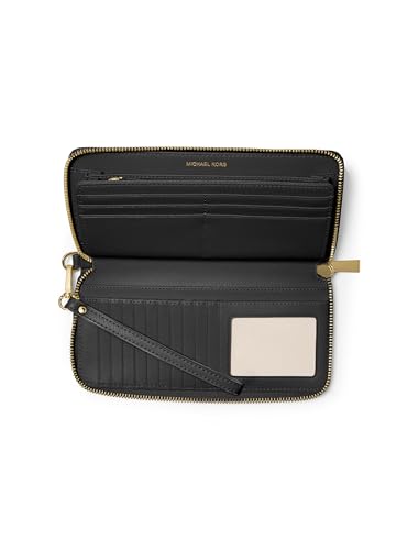 Image of Michael Kors Jet Set Travel Continental, Gold-Tone Hardware /MK Signature Coated Twill /Brown /Black