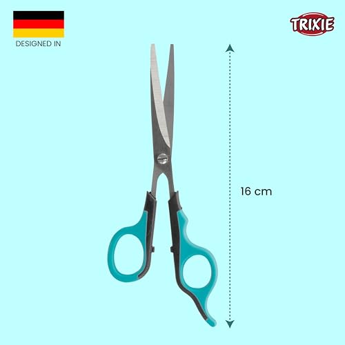 Image of Trixie Straight Scissors, Trimming Scissors for Dogs and Cats, Made with Stainless Steel, and Non-Slip Rubber Handle for Easy Grip, Round-Tip Design Makes It Safe to Use Around face Area - 18cm