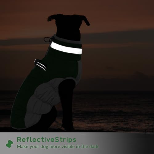 Hundemantel Wasserdicht, Winterjacke Hund Jacke Warm Weste Hundekleidung Winddichte Mantel Fleece Rollkragenpullover Hunde(Grün, XL)