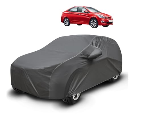 Image of Auto Hub Waterproof Car Cover Compatible with Verna with Mirror Pockets, Soft Cotton Lining, Verna Car Cover Waterproof, Grey