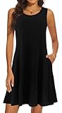 Moskill Casual Tshirt Dresses for Women Solid Sleeveless Tank Swing Dress (Small, Black)
