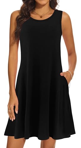 Image of Summer Dresses for Women 2026 Casual Sundresses Beach Cover Ups Sleeveless Tshirt Swing Dress with Pockets