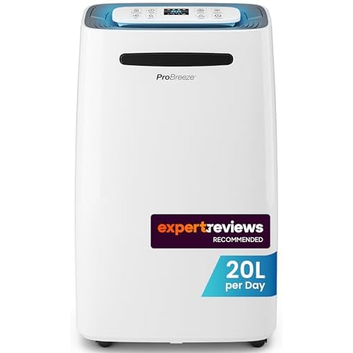 Pro Breeze® 20L/Day Dehumidifier with Digital Humidity Display, Sleep Mode, Continuous Drainage, Laundry Drying and 24 Hour Timer - Ideal for Damp and Condensation White 20l/Day - Eco & Laun
