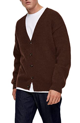 Shanfetl Men's Lightweight Cardigan Sweater Single-Breasted V-Neck Knitted Cardigans