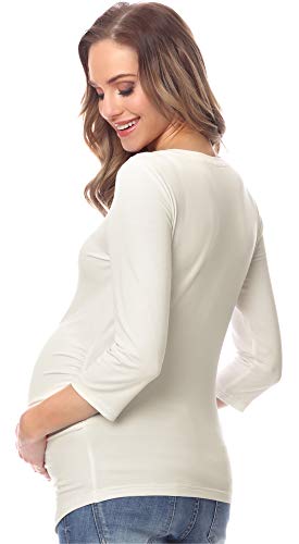 Be Mammy Damen Umstands Shirt Bluse mit Stillfunktion BE20-224 (Ecru (3/4 Arm), S)