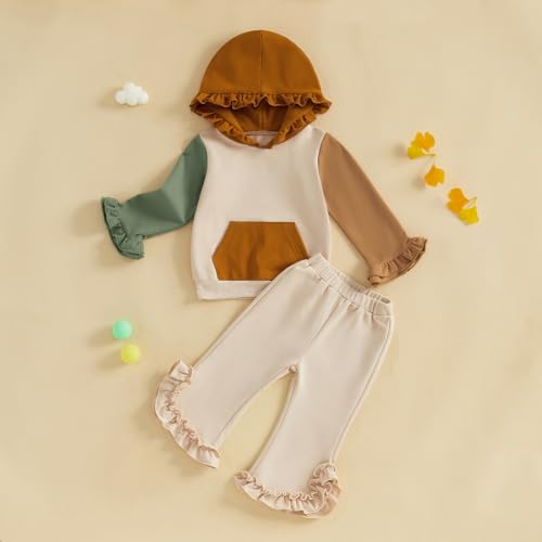 BemeyourBBs Little Toddler Girl Outfit Ruffle Color Block Hoodie Sweatshirt Pants Set Fall Winter Spring Cute Girl Clothes3