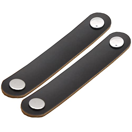 Boutons d'armoire en cuir noir lot de 10 poignées de meuble cuisine et commode bois - 2