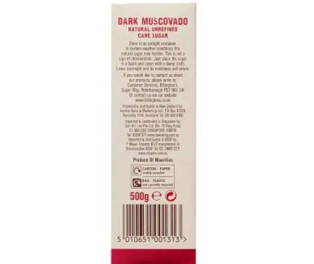 Billington's Natural Dark Muscovado Sugar 500g - Natural unrefined dark brown muscovado sugar. Excellent in rich dark chocolate cakes, fruit cakes and brownies.