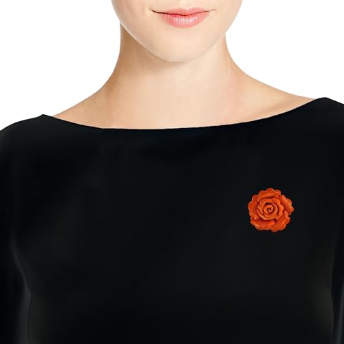 Image of AeraVida Enchanted Genuine Leather Rose Blossom Brooch Pin & Hair Clip | Floral Handmade Accessory for Women | Colorful Pink, Yellow, or Orange Flower Pin for Hair, Dress, or Lapel