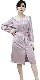 BigForest Damen-Nachthemd aus Satin, mit Spitze, Kimono, Bademantel Gr. 46, Flieder