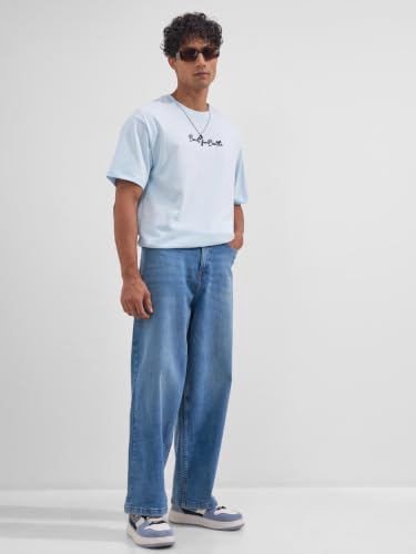 Image of Highlander Men Men's Premium Loose Straight Fit Mid-Rise Cotton Lycra Jeans - Button Closure, Machine Washable, Comfortable All-Day Wear for Casual & Semi-Formal Occasions