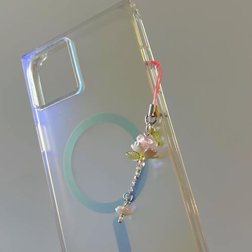 Agromusk Pink Flower Phone Charms,Cute Beaded Lotus Flower Phone Strap Handmade Decor for Women Y2K Accessories Keychain Bag Pendant Gift