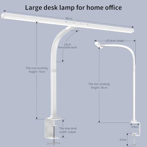 EppieBasic Schreibtischlampe LED Dimmbar,Architekt Schreibtischleuchte klemmbar für Homeoffice,24W Hell Led Workbench Bürobeleuchtung,Augenschutz Monitor Lampe Dimmbar & 6 Farbmodi, Auto-Dimmen