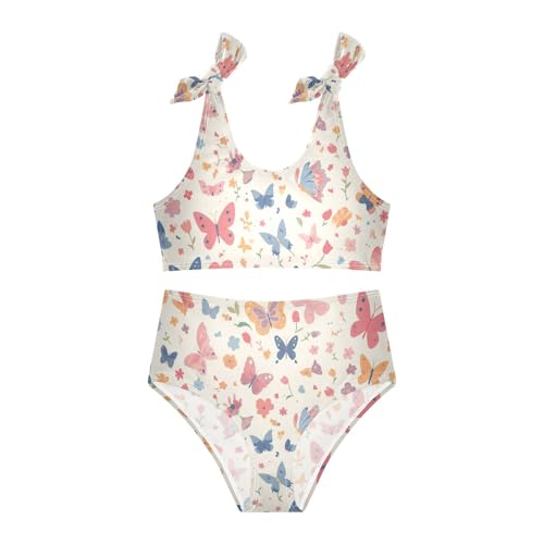 KLL Butterflies on White Pink Girls Two Piece Bikini Set Beach Swimsuits Swimming Suits Adjustable Shoulder Strap3