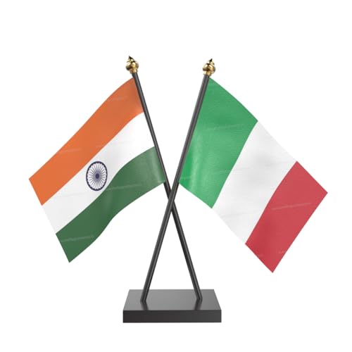 Image of The Flag Company Country Cross Table Desk Flags on Acrylic Base with Poles (Length: 10 inches) | Use for Home & Office,Conference (Italy)