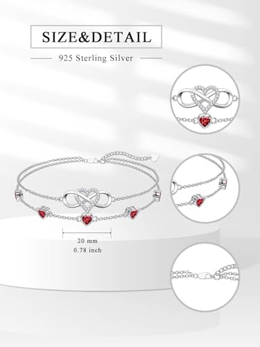 Image of Dorunmo 925 Sterling Silver Infinity Heart Birthstone Anklet Bracelets for Women Best Mother's Day Birthday Jewelry for Wife Girlfriend Mom Her