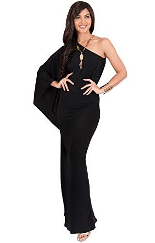 KOH KOH Plus Size Womens Long One Off The Shoulder Evening Cocktail Bridesmaid Wedding Party Tube Guest Summer Formal Flowy Elegant Sexy Gown Gowns Maxi Dress Dresses, Black XL 14-16
