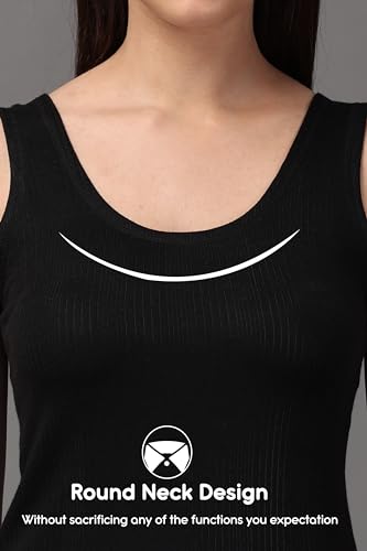 Image of Wearslim Women's Cotton Thermal Underwear Set, Thermal Sleeveless Camisole and Pant Set, Round Neck Tank Tops & Bottom Soft Warmer