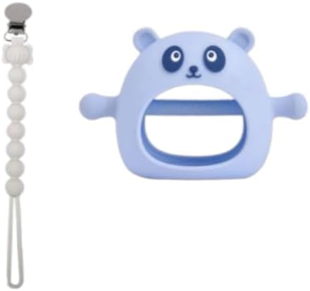 Rukan Baby Teether Toy - Never Drop Silicone Teether Mitten 6 to 12 Months Soft Toys Soothers & Baby Accessories, Attachable Links for Stroller, Crib, Tilasmi Moti for Teething BPA-Free (Blue) Panda