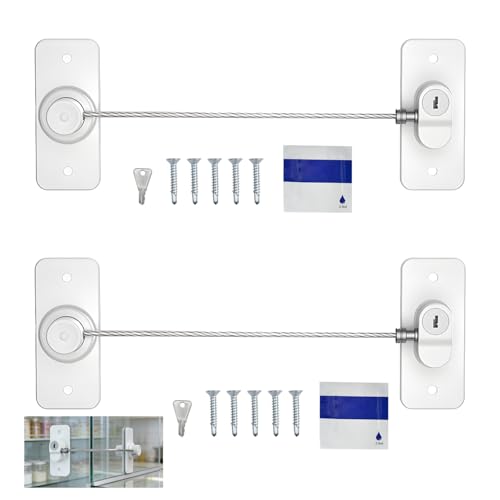 2 PCS Securite Placard Enfant Avec Clé, Bloque Port Fenetre Sans Percer Verrous de Fenêtre Protection Bloque Securite Placard de Réfrigérateur Pour...