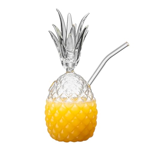 QVK Creative Pineapple Shaped Cocktail Glass, Personalized Bar Glass With Straw, Glassware Cocktail Glass, Suitable for Wine, Juice, Milk, Water, Bar, Party, Etc (1 pack)