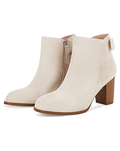 Coutgo Women's Fall Ankle Boots Shoes Chunky Block Stacked Heel Bow Tie Pointed Toe Dress Booties Side Zipper